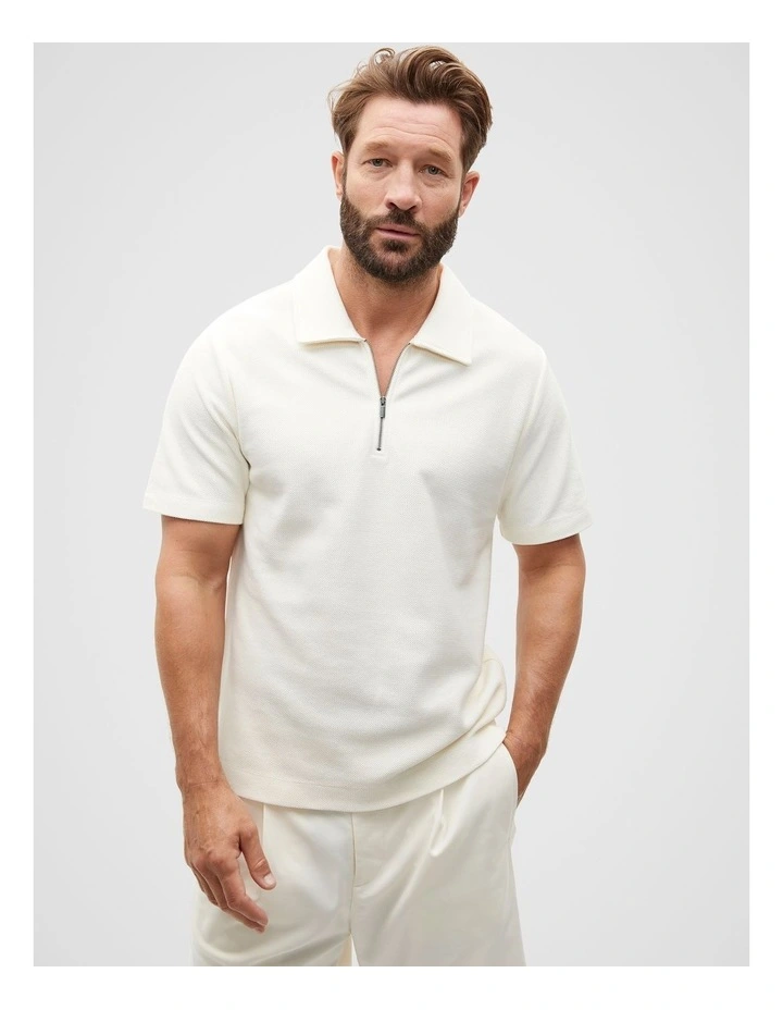 Half Zip Polo Shirt in Chalk image 1