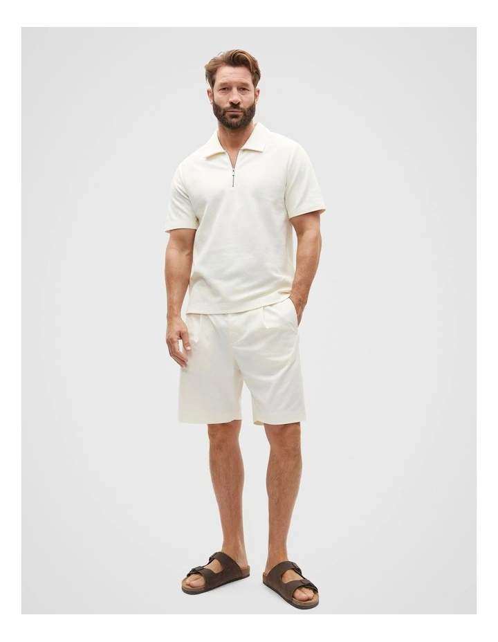 Half Zip Polo Shirt in Chalk image 3