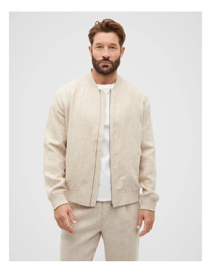Linen Bomber Jacket in Sandshell Crossdye image 1