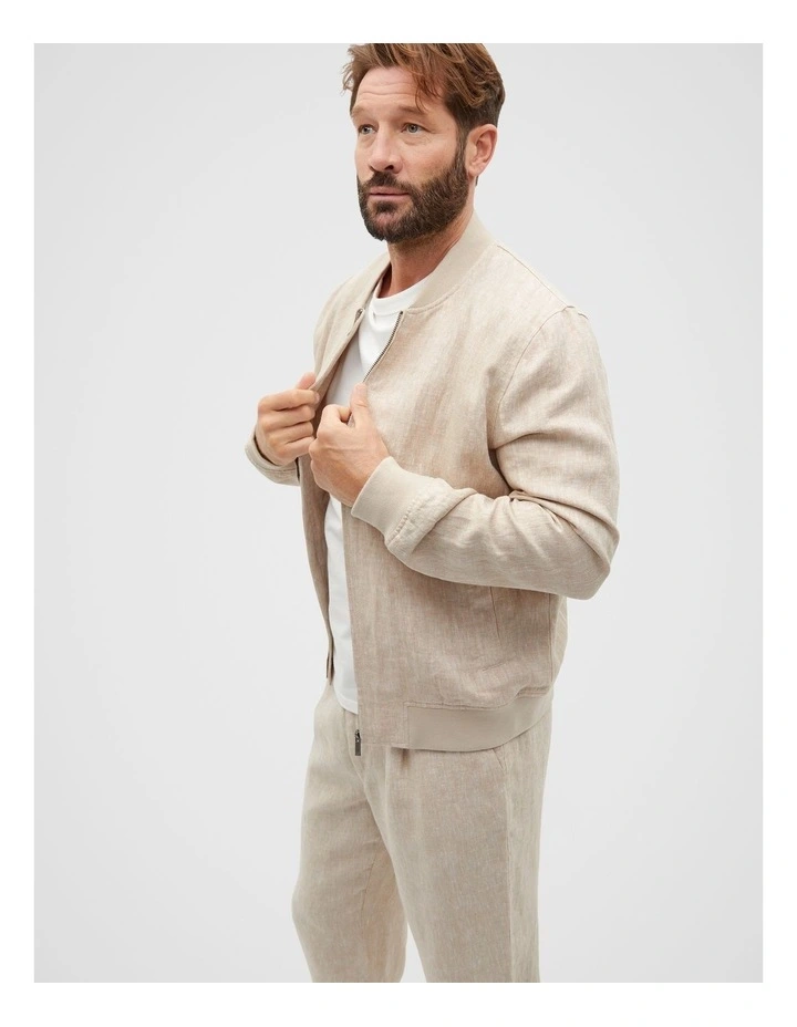 Linen Bomber Jacket in Sandshell Crossdye image 3