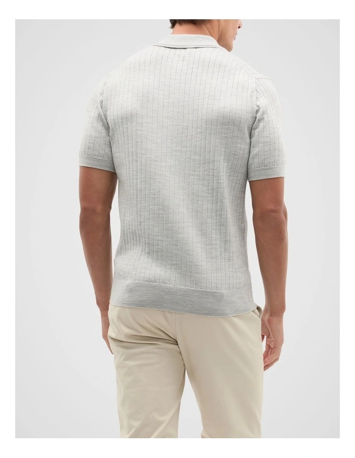 Merino Wool Polo Shirt in Silver Marle image 2