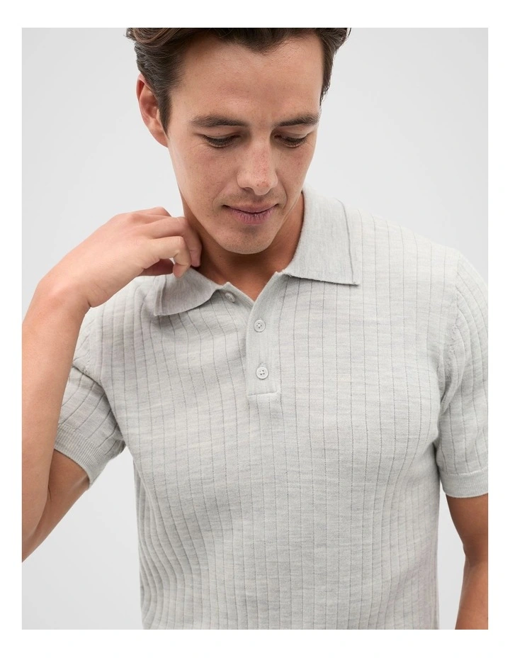 Merino Wool Polo Shirt in Silver Marle image 4