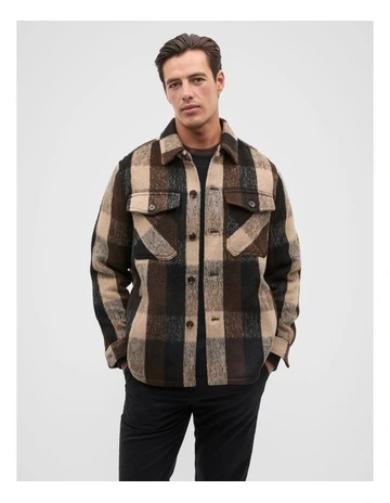 Brushed Check Overshirt in Dark Espresso