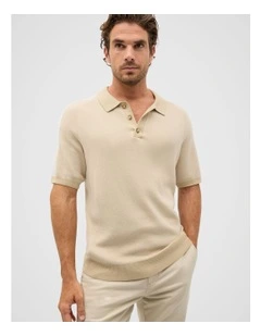 Colour Block Knit Polo in Cashew Marle