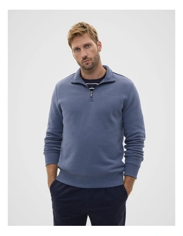 Logo Half Zip Sweater in Storm Blue