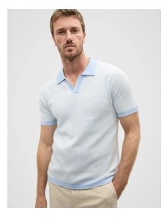 Two Tone Trophy Polo in Skyway