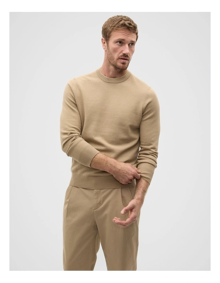 Ribbed Textured Knit Sweater in Biscotti image 1