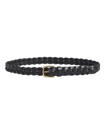 black leather braided belt women's