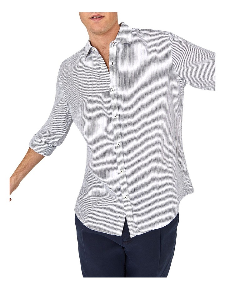 The Savannah Linen L/S Shirt White Navy