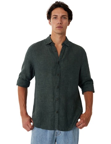 The Bridwell Linen Longsleeve Shirt in Dark Teal