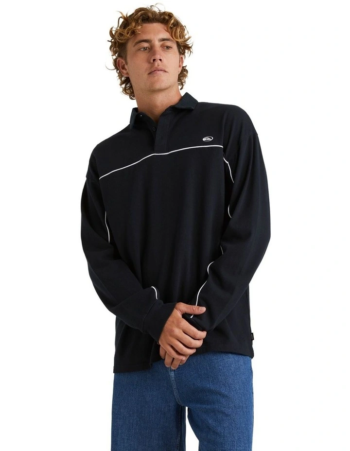 Modular Rugby Long Sleeve Polo Shirt in Black image 1