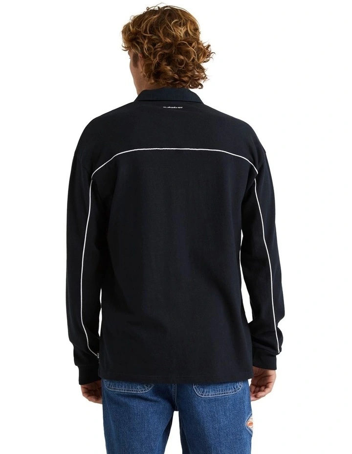 Modular Rugby Long Sleeve Polo Shirt in Black image 2