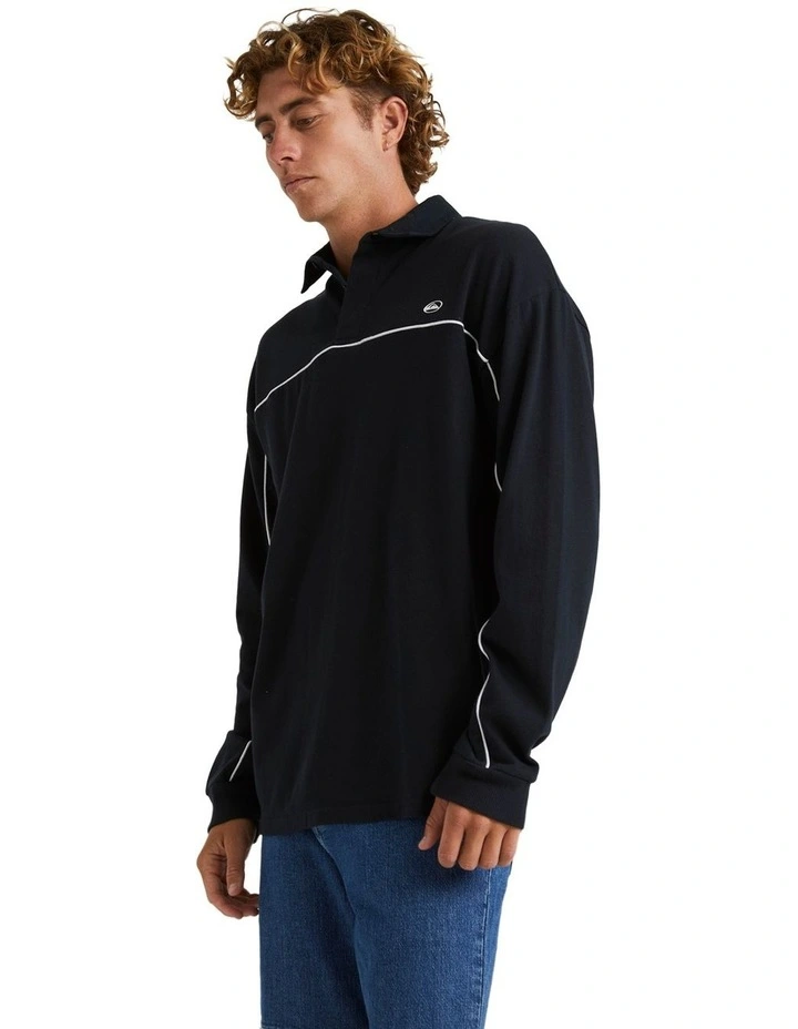 Modular Rugby Long Sleeve Polo Shirt in Black image 3