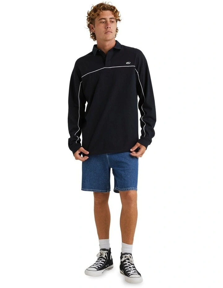 Modular Rugby Long Sleeve Polo Shirt in Black image 5