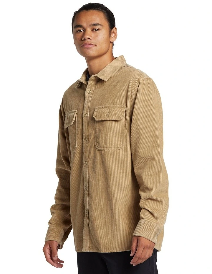 Venture Long Sleeve Corduroy Shirt in Beige image 3
