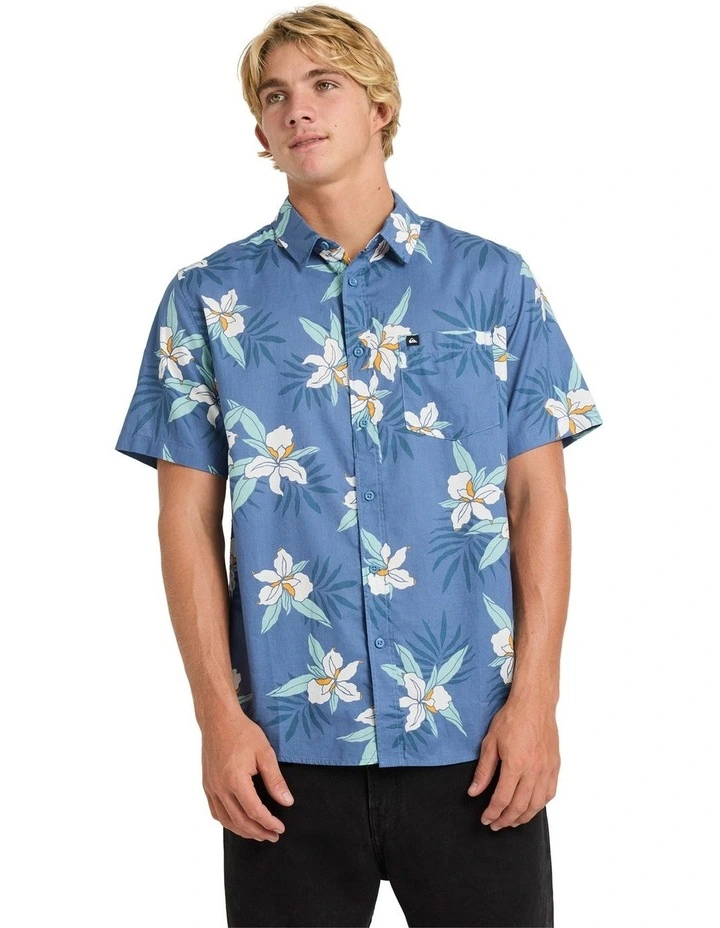 Apero Classic Floral Short Sleeve Shirt in Blue image 1