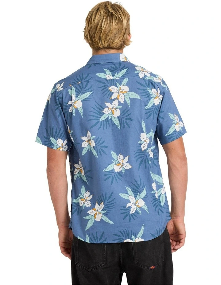 Apero Classic Floral Short Sleeve Shirt in Blue image 2