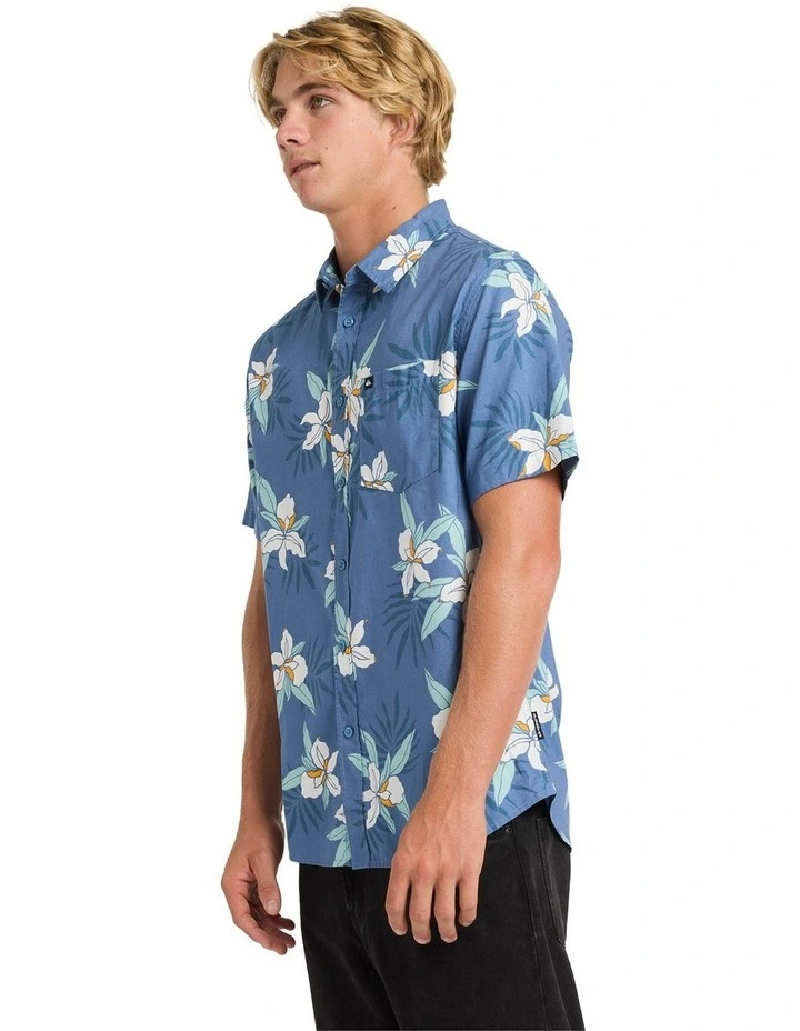 Apero Classic Floral Short Sleeve Shirt in Blue image 3