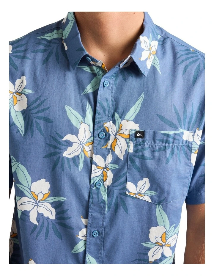 Apero Classic Floral Short Sleeve Shirt in Blue image 4