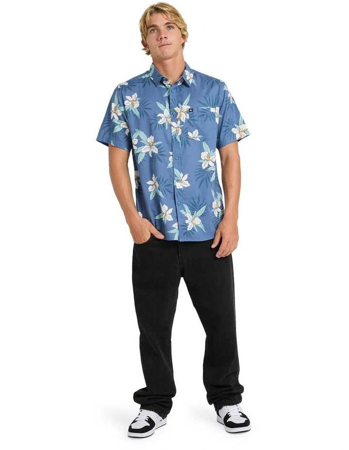 Apero Classic Floral Short Sleeve Shirt in Blue image 5