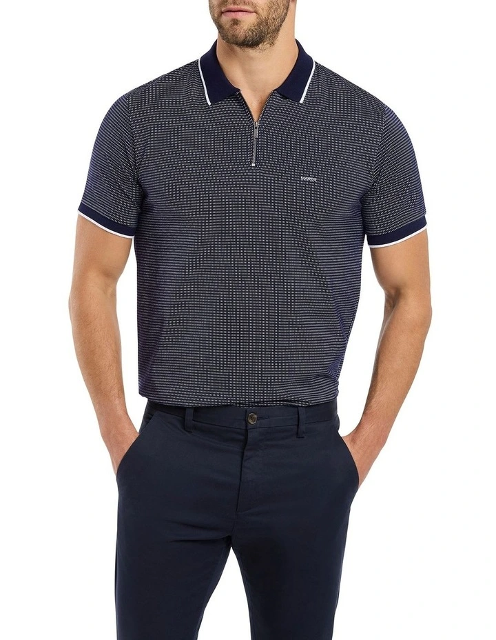 Thomas Zip Neck Polo in Navy image 1