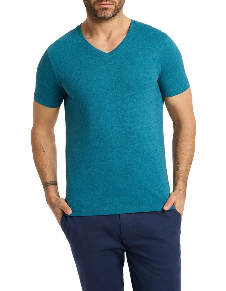 Marle Arnie V Neck Tshirt in Atlantic Marle image 1