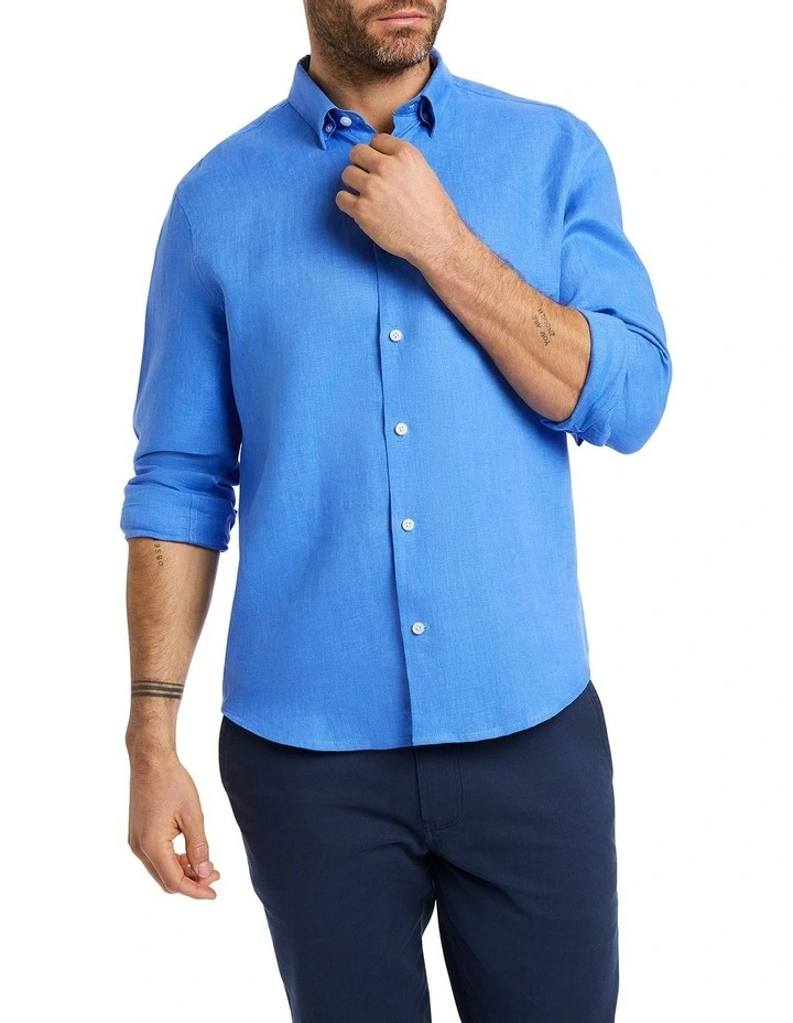 Felix Long Sleeves Linen Shirt in Bright Blue image 1