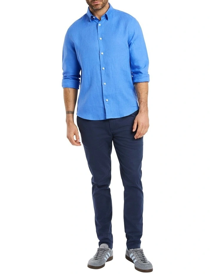 Felix Long Sleeves Linen Shirt in Bright Blue image 2