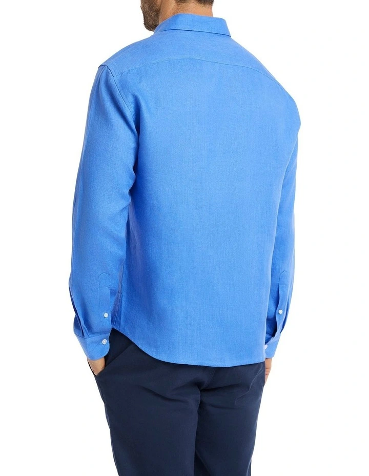 Felix Long Sleeves Linen Shirt in Bright Blue image 3