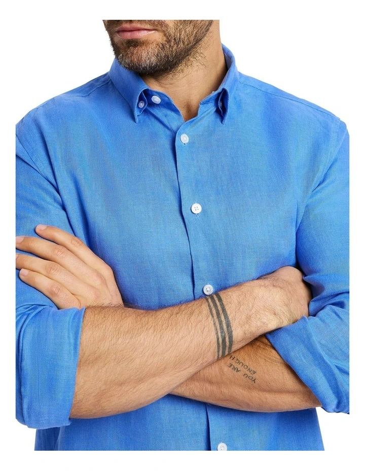 Felix Long Sleeves Linen Shirt in Bright Blue image 4