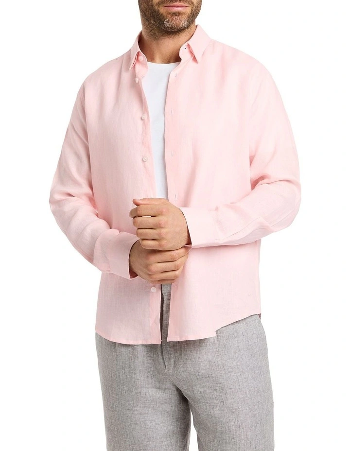 Felix Long Sleeve Linen Shirt in Rose image 1