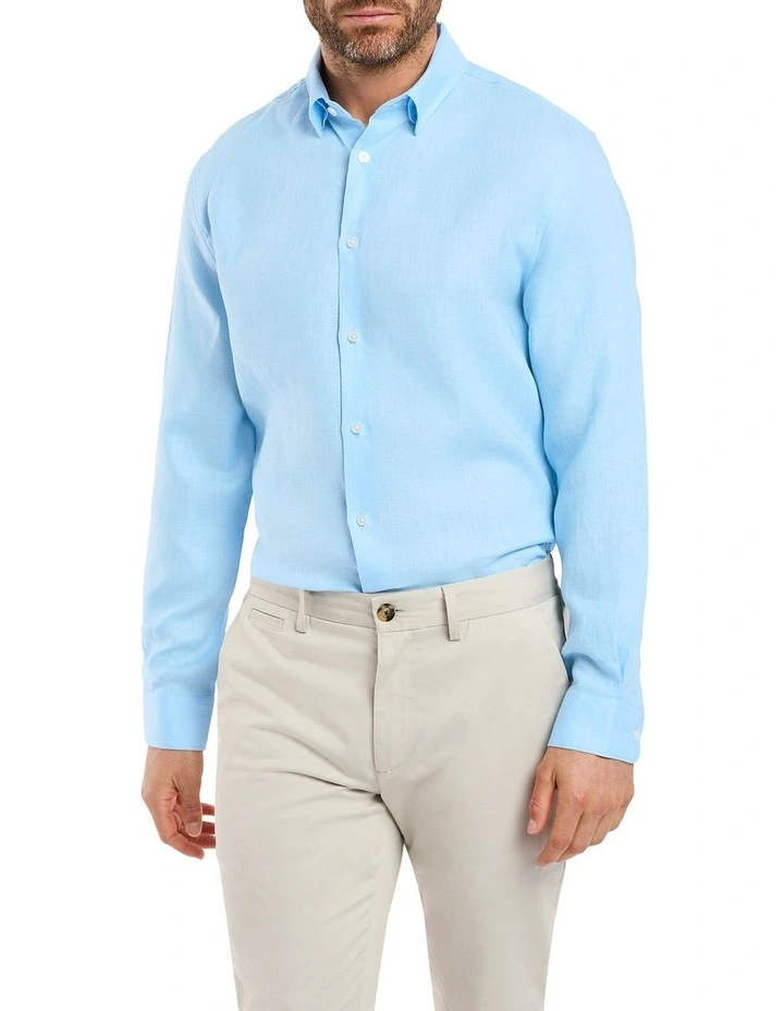 Felix Long Sleeve Linen Shirt in Sky image 1