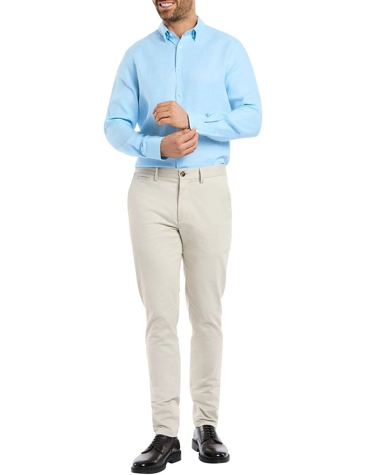 Felix Long Sleeve Linen Shirt in Sky image 2