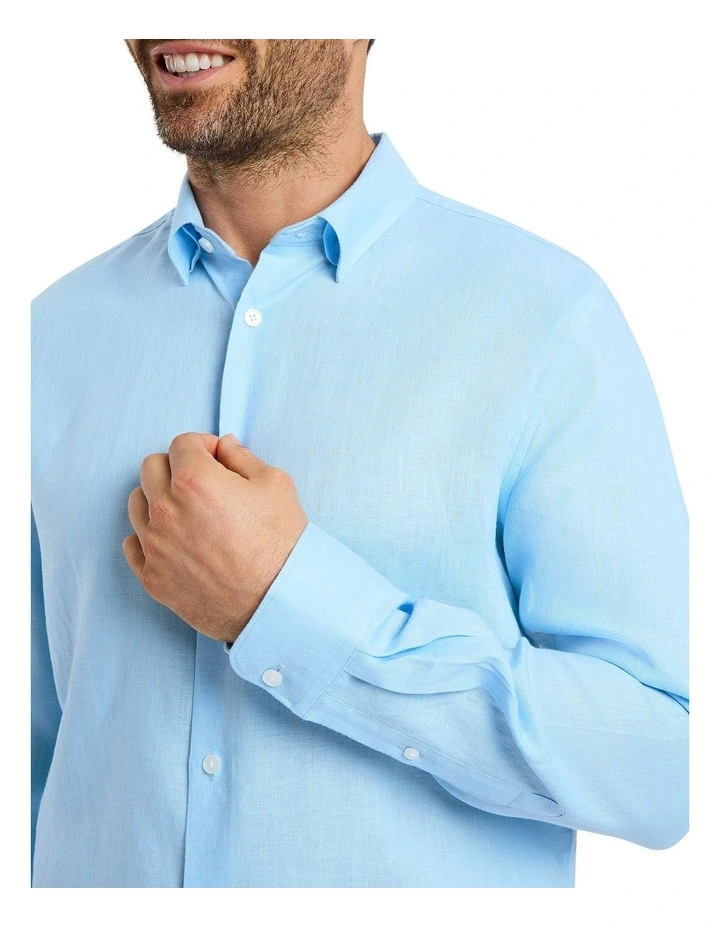 Felix Long Sleeve Linen Shirt in Sky image 3