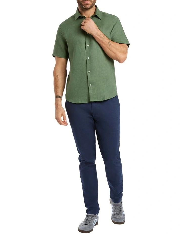 Felix Short Sleeve Linen Shirt in Seaweed image 2