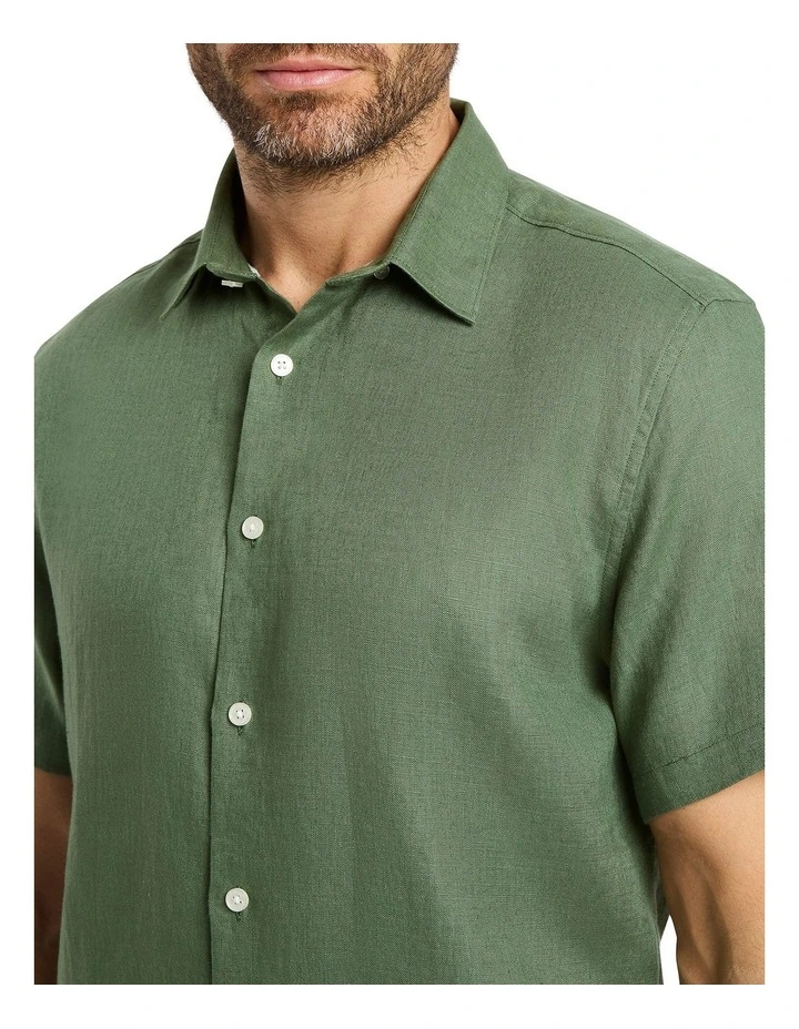 Felix Short Sleeve Linen Shirt in Seaweed image 3