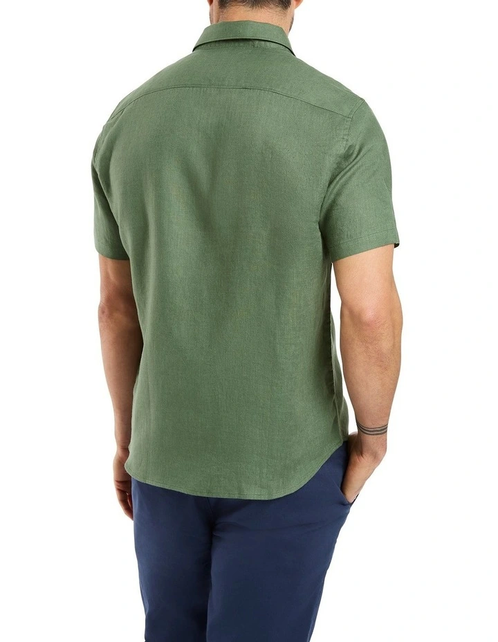Felix Short Sleeve Linen Shirt in Seaweed image 4