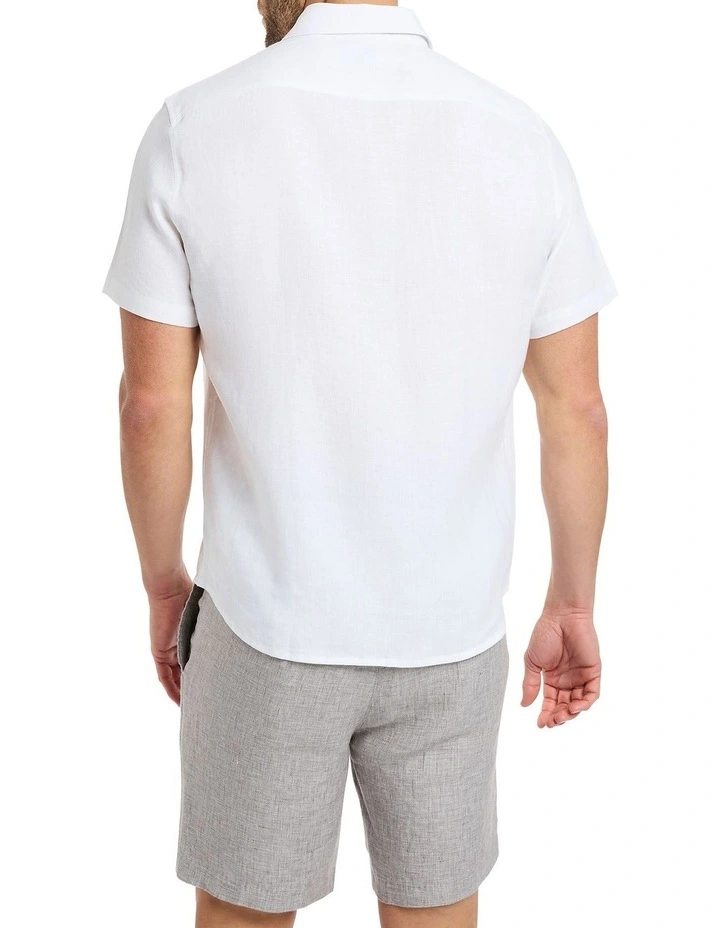 Felix Short Sleeve Linen Shirt in White image 4