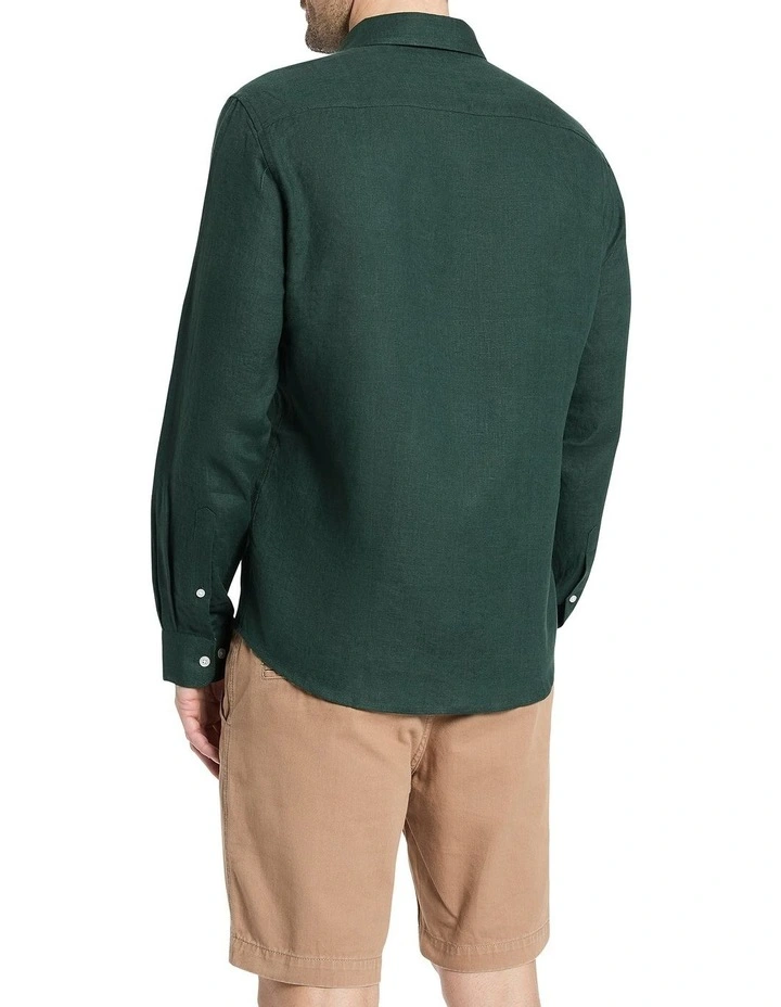Felix Long Sleeve Linen Shirt in Forest image 4