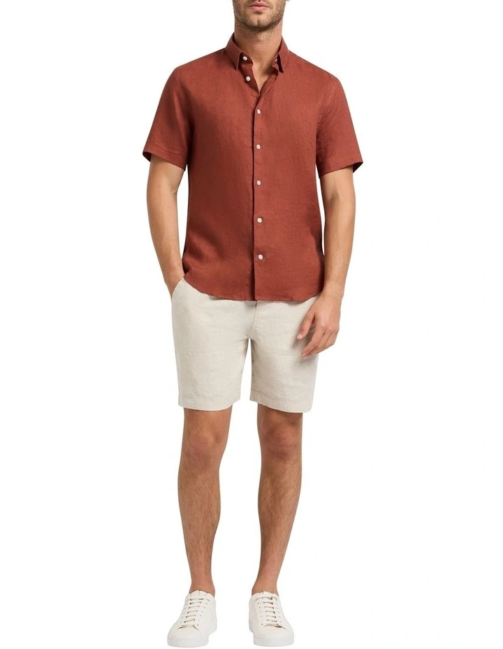 Felix Short Sleeve Linen Shirt in Terracotta image 2