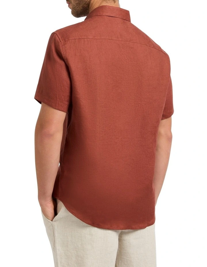 Felix Short Sleeve Linen Shirt in Terracotta image 4