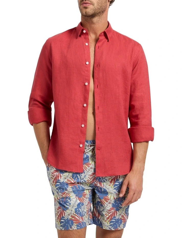 Felix Long Sleeve Linen Shirt in Cherry image 1