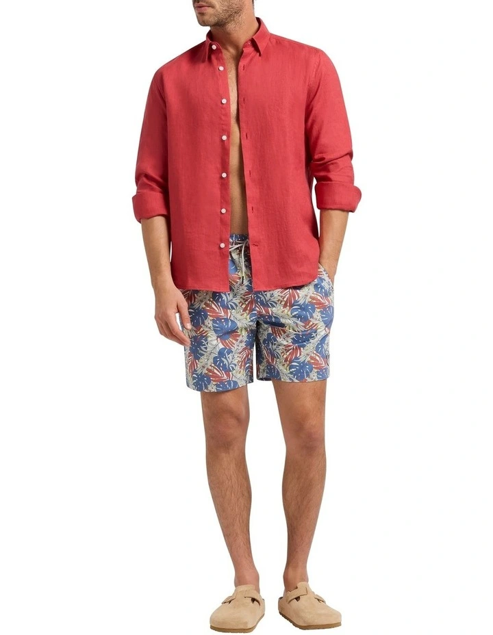 Felix Long Sleeve Linen Shirt in Cherry image 2