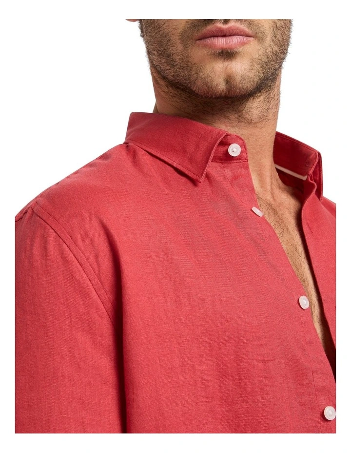 Felix Long Sleeve Linen Shirt in Cherry image 3