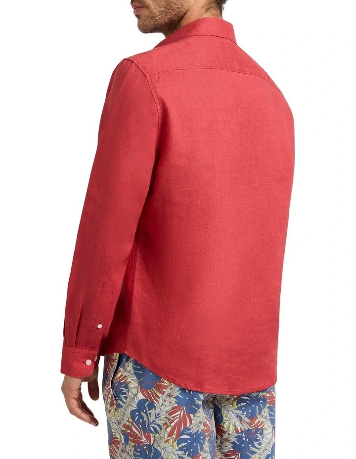 Felix Long Sleeve Linen Shirt in Cherry image 4