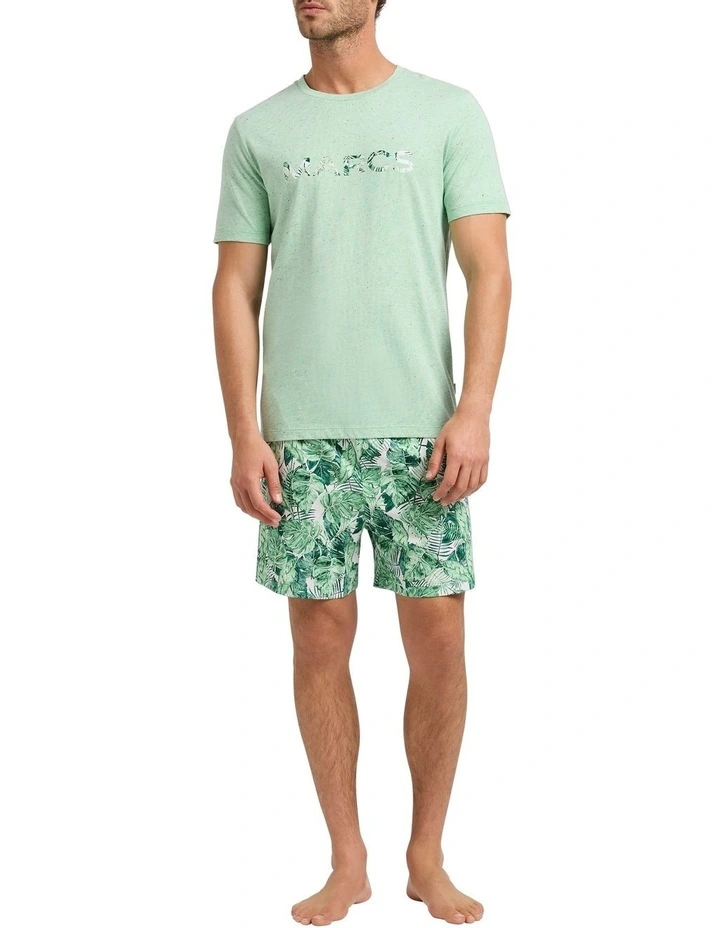 O Palms Night Pyjama Short Set in Green Multi image 1