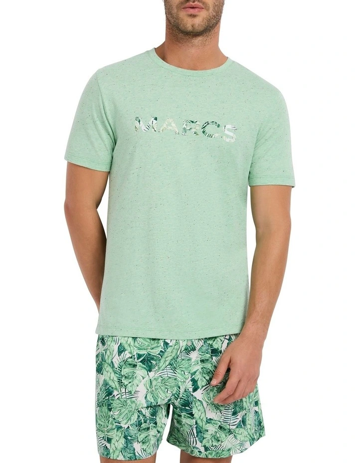 O Palms Night Pyjama Short Set in Green Multi image 2