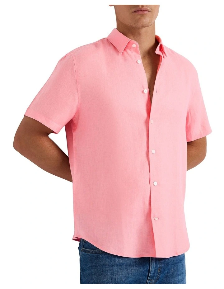Felix Short Sleeve Linen Shirt in Bubblegum image 1