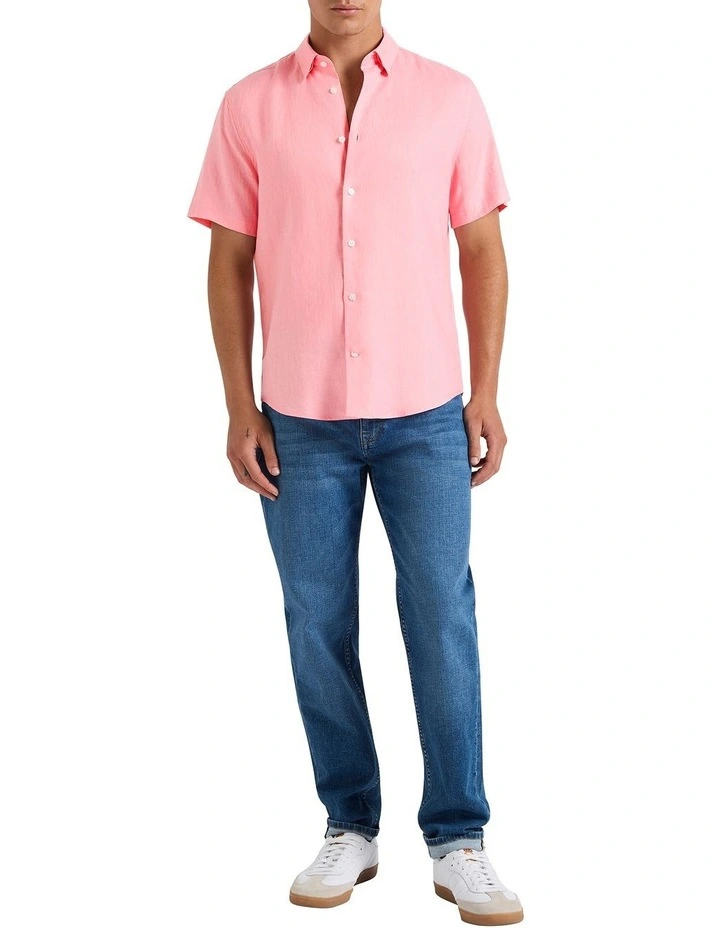 Felix Short Sleeve Linen Shirt in Bubblegum image 2