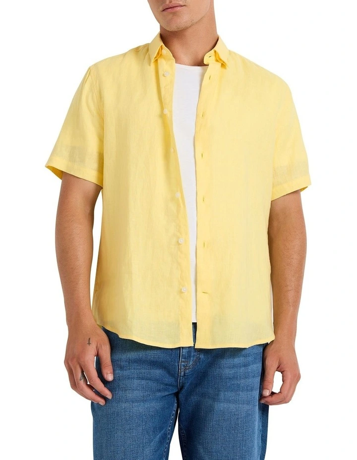 Felix Short Sleeve Linen Shirt in Lemonade image 1
